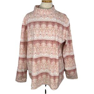 Croft and Barrow XXL Pink Long Sleeve Fleece Pullover Mock Neck Sweater